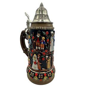 German KING Stein Of Life Ltd Ed Hand-Painted Pewter Top Stein No. 4889 Signed